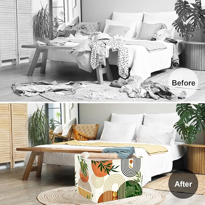 Clastyle Boho Geometric Storage Basket Baby Laundry Hamper Leaf Kid Gift Toy Box Collapsible Clothes Organizer Nursery Bin for Bedroom, Arched Door, 40 * 30 * 30 cm