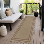 Scalloped Easy Jute Hallway Runner Rug, 2.6x8 Kitchen Non Slip Runner Washable Outdoor Indoor Long Rug, Farmhouse Morden Carpet for Porch Bedroom Laundry