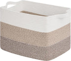 Goodpick Large Storage Basket, 18"x14"x12" Cotton Rope Organizer for Blankets, Toy Baskets Storage Kids, Rectangle Woven Basket for Living Room, Bedroom, Gradient Brown