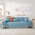 VClife Boho Blue White Couch Cover Plush Soft Chenille Couch Cover for 3-4 Cushion Couch Sofa, 1 PC Washable Breathable Bohemian Sofa Cover for Sectional Couch Thick Furniture Protector 71" x 150"