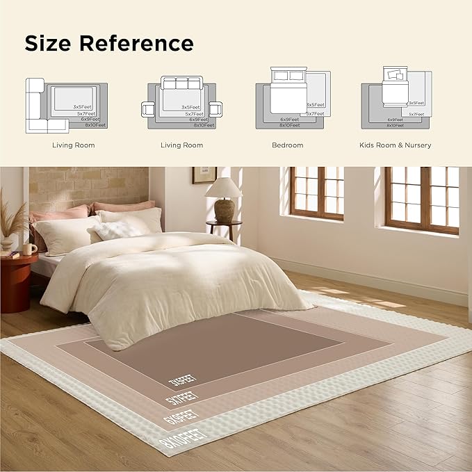 Bedsure 8x10 Fluffy Area Rugs for Living Room, Machine Washable Rugs, Non-Slip Backing, Non-Shedding, Pet Friendly Throw Rug for Bedroom Dining Room, Rug for Kids Room, Strawberry Cream