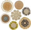 7Pack Boho Wall Basket Set Hanging Woven Wall Basket Decor Rattan Flat Round Wicker Wall Art Set Round Wall Art for Living Room Kitchen Office Bathroom Dining Room (Style 5)