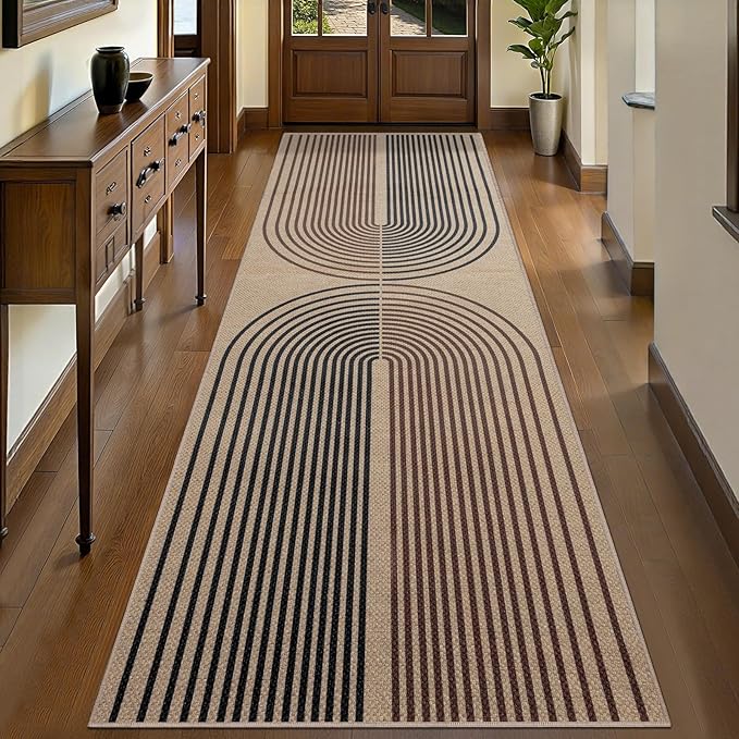 Tangsoo Rainbow Easy Jute Rug 2.6x10 Washable Runner Rug for Hallways,Non-Slip Thin Dark Brown Outdoor Rug,Modern Farmhouse Carpet for Porch Laundry Bedroom Living Room Entryway