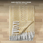 Chardin home Yellow Braided Waffle Weave Throw, 50x60 Inch Recycled Cotton- Large, Wearable, Breathable, Skin-Friendly Everyday use Blanket for Couch, Bed, Sofa - Soft Lightweight Picnic Rug