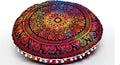 CRAFT KALA 22" Round Mandala Boho Pillow Cover Meditation Room Seating Poufs Cover for Living Room Yoga Room Home Bedroom Balcony Garden Party Decoration Cotton Floor Cushion Cover 22", Multi Elephant