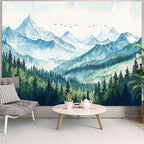 Accnicc Nature Forest Mountain Tapestry Green Misty Pine Tree Wall Tapestry for Bedroom Aesthetic Watercolor Woods Landscape Small Tapestries Wall Hanging for Living Room Dorm Decor 48 x 36 Inch