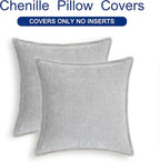CaliTime Throw Pillow Covers Decorative 26 X 26 Inches Pack of 2 Cotton Thread Stitching Edges Solid Dyed Soft Chenille Cushion Cases for Couch Sofa Bed Living Room Farmhouse Moonbeam Gray