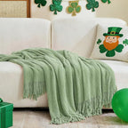 inhand Basil Green Throw Blanket for Couch Bed,St. Patrick’s Day Lucky Spring Gifts Throw for Men Women,Chunky Chenille Woven Soft Warm Blanket,Boho Farmhouse Cozy Decor,60"x80",Medium Thick,