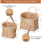 Wicker Hanging Basket,Woven Hanging Wall Basket for Organizing and Decor,Natural Water Hyacinth Wall Mounted Storage Baskets for Farmhouse Home,Door,Entryway,Flower,Mail,Plant,Set of 2