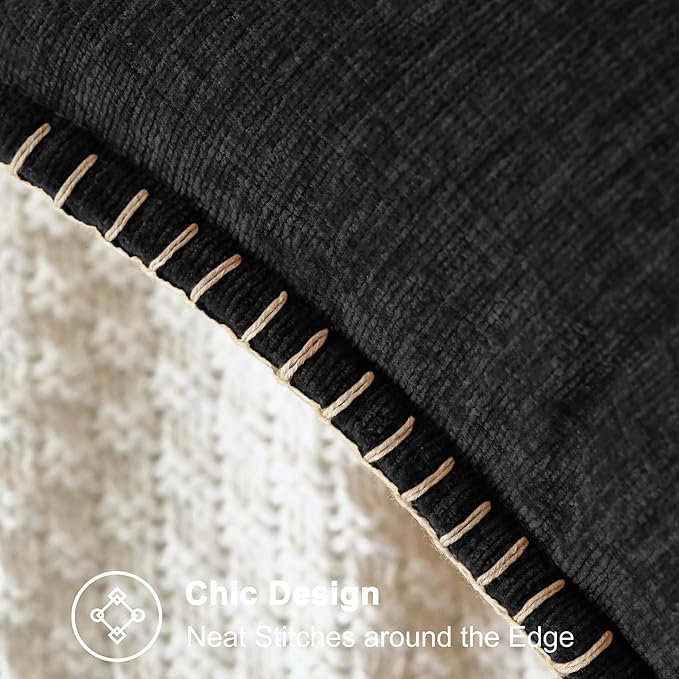 CaliTime Throw Pillow Covers Decorative 18 X 18 Inches Pack of 2 Cotton Thread Stitching Edges Solid Dyed Soft Chenille Cushion Cases for Couch Sofa Bed Living Room Farmhouse Black