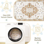 Amearea Vintage Design Area Rugs for Living Room, 4x6 Machine Washable Floral Collection Traditional Bedroom Rug, Low Pile Cute Kids Room Print Carpet, No Slip Office Kitchen Home Decor, Gold Yellow