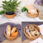 2 PCS Handmade Round Rattan Bread Baskets - 9.06 x 3.54 Inch Round Wicker Bread & Fruit Serving Basket, Natural Woven Storage Basket Bowls for Home & Kitchen