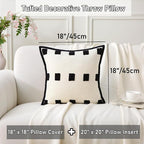 Boho Decorative Throw Pillows with Inserts, 18" x 18" Soft Tufted Modern Chenille Pillow, Pillows for Home, Patio, Couch, Bedroom, Living Room (Black Square - White Background)