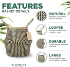 Blueming Home Wicker Plant Basket – Large Seagrass Floor Pot for Faux Olive Tree or Snake Plant, Black Decorative Woven Indoor Planter for 9-10 Inch (Black, Large)