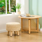 Wimarsbon Round Foot Stool Natural Seagrass Poufs Ottoman Hand Weave Footrest Stool for Couch Desk Extra Seat Step Stool with Solid Wood Legs for Hallway Patio Lounge Natural