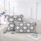 PANOD Super Soft Farmhouse Decorative Plush Throw Pillow Covers 26 x 26 Grey,Solid Diamond Pattern Tufted with Tassels Modern Accent Boho Square Cushion Cover Pillow Case for Couch Sofa