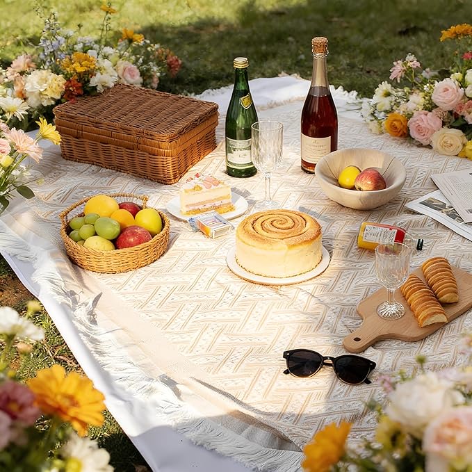 Outdoor Picnic Blanket Sandproof - Portable Lightweight T-Grid Picnic Mat for Beach, Camping, Park, Lawn, Concert & Wedding Photoshoot Indoor Bohemian Decor Machine Washabl（35x35inch 8PC）