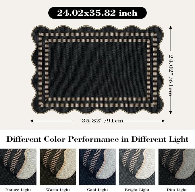 Easy Jute Outdoor Mats for Front Door, 2x3 Small Washable Kitchen Rugs, Farmhouse Black Throw Rug Non Slip Indoor Outdoor Carpet for Porch Entryway Foyer