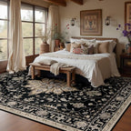 Area Rugs 5'x8' Washable Non-Slip, Floral Vintage Distress Print Pattern Medallion Carpet for Living Room Bedroom Dining Room, Black Brown Neutral Dark Tan