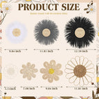 Chunful 7 Pcs Boho Wall Basket Decor Rattan Flower Wall Decor Nursery Daisy Flower Woven Macrame Hanging Flowers for Baby Kids Girls Farmhouse Bedrooms Living Rooms Kitchen Home(Light Grey)
