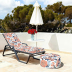 Indoor/Outdoor Inflatable Ottoman with Handle, Decorative Fade-Resistant Round Footstool D21 x H9 inch, Portable Ottoman Pouf for Patio Garden Camping, Red Chrysanthemum