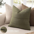 Christmas Linen Throw Pillow Covers 12x20 Set of 2 Solid handcrafted Striped Cushion Covers for Bed Soft Xmas Decorative lumbar Pillow Covers for Couch Bedroom Living Room Christmas Decor(Olive Green)