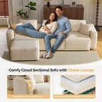 VINGLI 112.2“ Convertible Corduroy Cloud Sectional Couches with Movable Ottoman, L-Shaped Boneless Couches for Living Room with Deep Seat, 3 Seater Modular Spineless Sofa, No Assembly Required, Cream