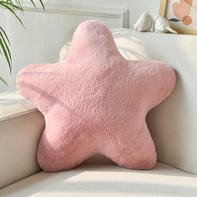 Xiashrk Star Pillow, Decorative Throw Pillows for Bed Couch, 19.6" Star Shaped Pillow Plush Floor Cushions Room Decor Pillow with Soft Faux Rabbit Fur for Sofa Bedroom Living Room