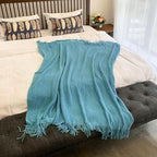 LOMAO Knitted Throw Blanket with Tassels Bubble Textured Lightweight Throws for Couch Cover Home Decor (Lake Blue, 50x60)