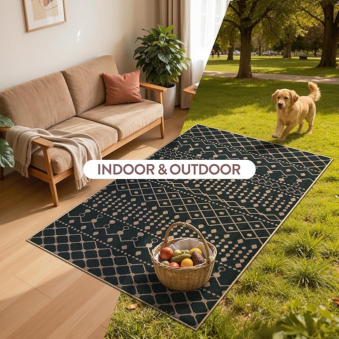 Lahome Moroccan Easy Jute Washable Runner Rug, 2x8 Non Slip Kitchen Runner Rug, Black Geometric Print Distressed Inside Entryway Runners for Hallways Laundry Room Foyer