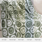 WRENSONGE Checkered Throw Blanket Seagrass Smiling Face Soft Cozy Fluffy Warm Hand Made Weave Throw Blankets for Couch, Sofa, Chair, Bed, Camping, Picnic, Travel Lightweight Bed Blanket - 60"*80"