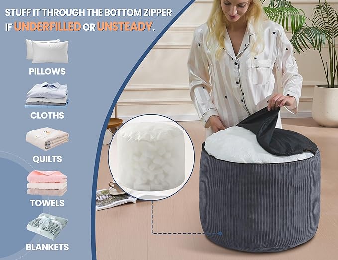 Pouf Ottoman Foot Stools with Foam Small Ottoman for Living Room Corduroy Ottomans Pouf 26x18 Floor Poufs Foot Rest for Chair Orange Hassocks and Ottomans