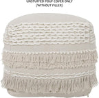 REDEARTH · UNSTUFFED Pouf Ottoman Cover Boho Textured Storage Cube Poof, Farmhouse Accent Pouffe Footrest for Living Room, Bedroom, Nursery, kidsroom, Nook; 100% Cotton (18x18x18; Natural)