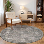 4ft Circle Rug, Soft Round Rug, Washable Non Slip Boho Area Rug for Living Room, Bedroom, Dining Room, Entryway, Round Rugs for Home, Patio, Office, Kids Room, Coral(Grey/Taupe)