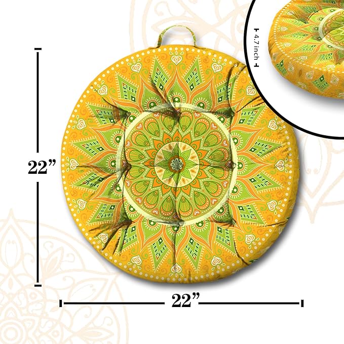 Mandala Meditation Cushion, Boho Meditation Mat, Meditation Pillows for Sitting on Floor, Cushions for Sitting in Home and Outdoor, Round Floor Pillows Cushion Seating for Yoga Accessories 22'' X 22''
