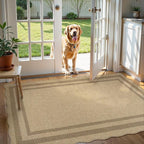 LIVEBOX Scalloped Easy Jute 3x5 Outdoor Rug, Washable Non-Slip Geometric Tan Rugs for Entryway, Indoor Outdoor Farmhouse Rug Modern Carpet Door Mat Area Rug for Patio Bedroom Living Room Kitchen Porch