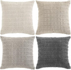 Fancy Homi Set of 4 Grey and White Boho Decorative Throw Pillow Covers 28x28 Inch for Couch Bed Sofa, Aesthetic Modern Bohemian Room Decor, Fuzzy Fluffy Cozy Corduroy Textured Cushion Case 71x71cm