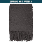 PAVILIA Dark Gray Knit Throw Blanket for Couch Bed, Soft Knitted Farmhouse Sofa Throw for Living Room, Lightweight Decorative Summer Throw Blanket for Chair, Outdoor Textured Boho Blanket, 50x60
