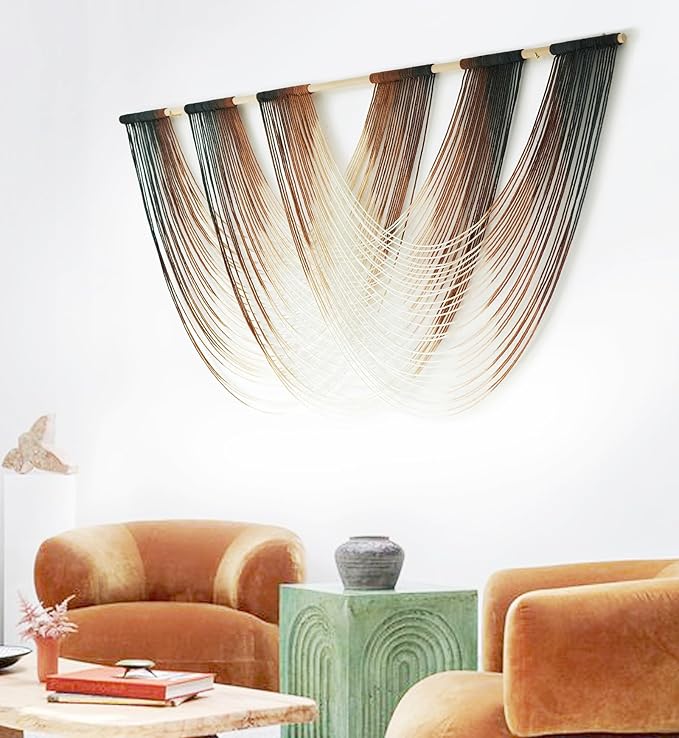 Macrame Wall Hanging Brown Dip Dyed Large Fiber Yarn Wall Art Boho Wall Decor Boho Bedroom Living Room Wall Decor,59" W x 33" L