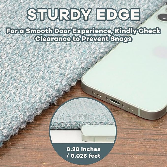 EARTHALL Washable Area Rug 3x5 Ft Non Slip Rugs for Entryway, Non Slip Braided Throw Rugs Door Mat Indoor Outdoor Entrance, Cotton Woven Carpet for Kitchen Foyer Front Door, Turquoise/Gray