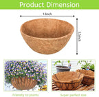 Riare 6 Pack 14 Inch Round Coco Liners Replacement, 100% Natural Coconut Coir Liners for Hanging Baskets, Garden Flower Vegetables Planter Pot, Window Box, Fence, Decks