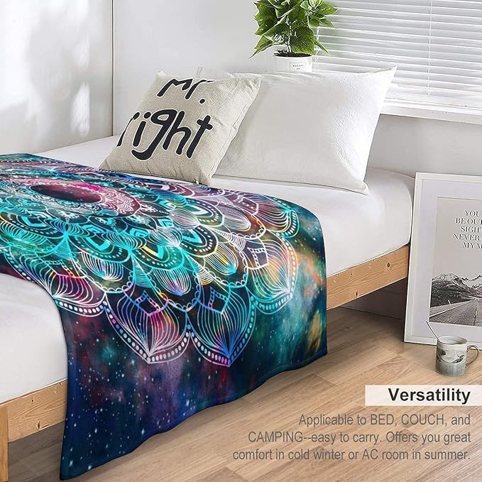 Colorful Mandala Throw Blanket Bohemian Boho Galaxy Blanket for Sofa Bed Couch Chair Or Dorm 70"x80"
