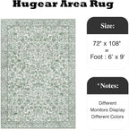 HUGEAR Green Area Rug 6x9 Machine Washable Living Room Rugs Distressed Neutral Vintage Floral Low Pile Carpet Bedroom Office Dining Room Laundry Room Non Slip Soft Lightweight