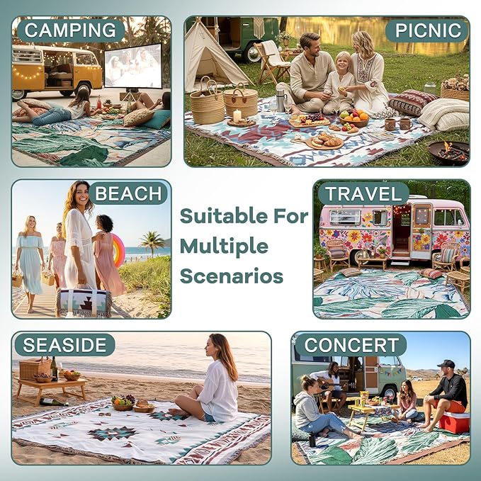 2 in 1 Extra Large Camping Blanket Outdoor Picnic Yoga Mat Lightweight Car Essential Roadtrip Gadget Rv Accessories Glamping Tent Gear Must Haves Hiking Stuff Backpacking Necessities Women Beach Gift
