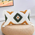 Boho Throw Pillow Covers 12x20 Inch Green Brown Tufted Lumbar Pillow Case with Tassels, Bohemian Farmhouse Decorative Cushion Cover for Couch Bed Sofa Chair Bedroom Living Room Home Decor,X