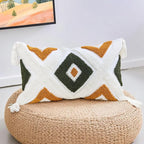 Boho Throw Pillow Covers 12x20 Inch Green Brown Tufted Lumbar Pillow Case with Tassels, Bohemian Farmhouse Decorative Cushion Cover for Couch Bed Sofa Chair Bedroom Living Room Home Decor,X