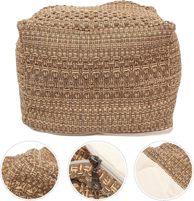 LIFKOME Footstool Square Pouf Ottoman Cotton Pouf Chair Handmade Woven Foot Stool Soft Knitted Cotton Linen Footrest Square Floor Cushion Tatami Seats Cushion for Living Room Ottoman Pouf