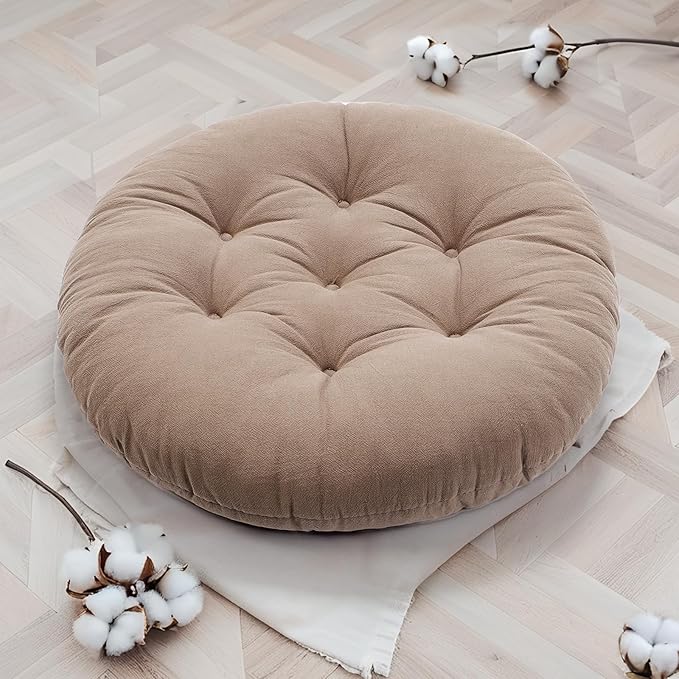 ZonLi Floor Pillows Round Large Seating for Adults,Tufted Accents Floor Cushions for Living Room Tatami, Grey, 22x22 Inch