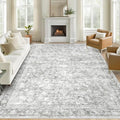 9x12 Area Rugs for Living Room: Washable Large Vintage Floral Rug Low Pile Non-Slip Boho Carpet for Bedroom Dining Home Office (Grey, 9'x12')