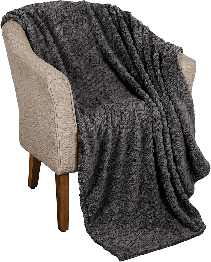 Superior Fleece Boho Jacquard Blanket, Decorative Blankets for Bedroom, Sofa, Fuzzy, Plush, Fluffy, Soft, Cute Room Decor, Beautiful Cover, Comfort Essentials, Arctic Collection, King, Charcoal